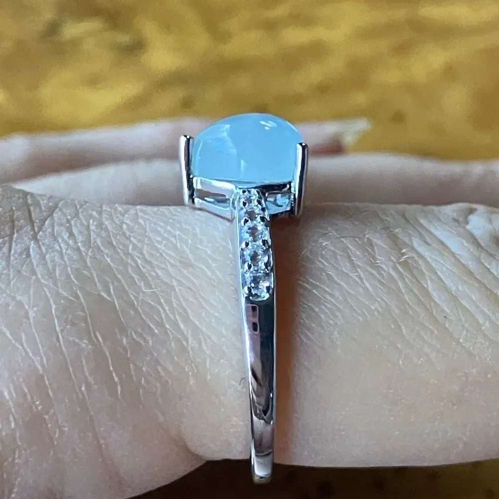 Genuine Aquamarine Sterling Silver Heart Ring Size 9